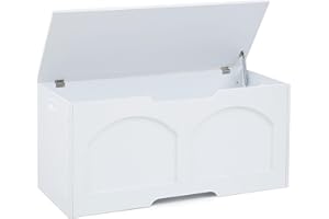 oakvivo Storage Chest, Wooden Storage Bench Trunk, Upgraded Safety Lift Support Hinge, Large Entryway Bench Box, 31.5" x 15.7" x 18.3" Storage Box Chest Organizer Bench, White