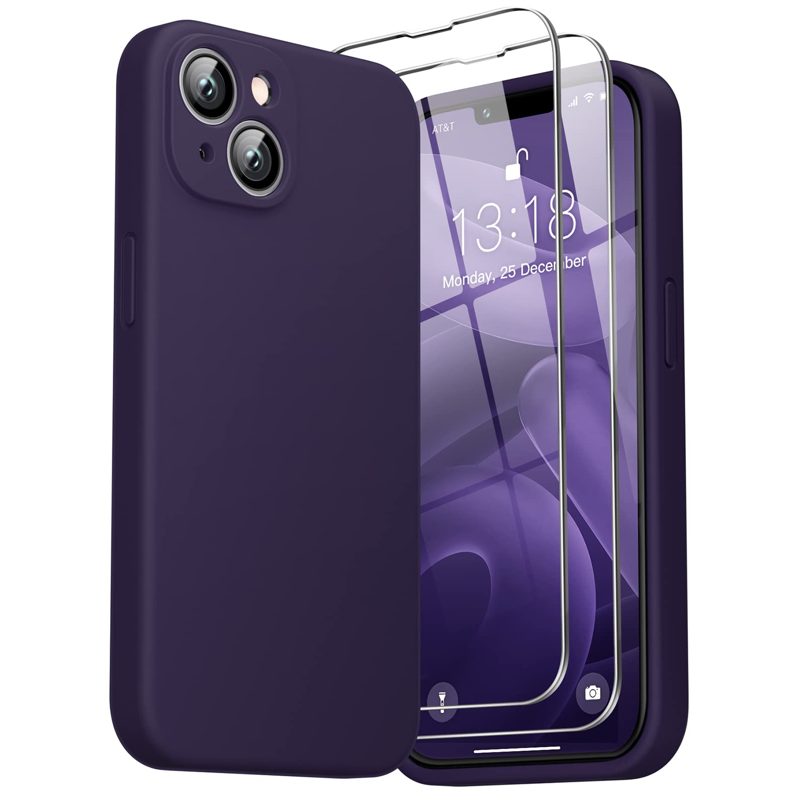 GOODVISH 3 in 1 Designed for iPhone 14 Plus Case (6.7") Liquid Silicone 2022, with 2 Pack Screen Protector, Shookproof, Anti-Scratch Gel Rubber Slim Phone Cover [360° Full Protection], Deep Purple — image 1