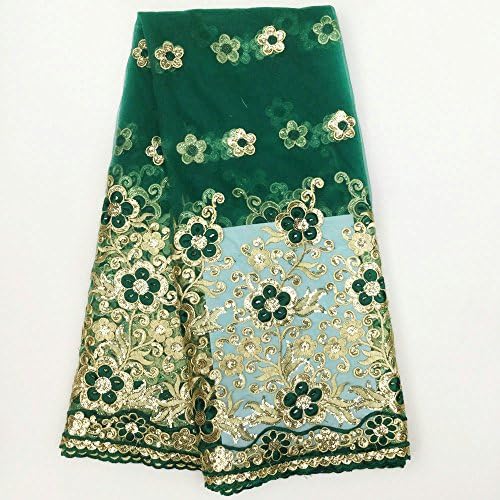 【CLEARANCE】Lacebook African Fabric - 5 Yards 51" Embroidery French Lace Fabric with Sequin by the Yard for Gowns Formal Dress (Turquoise Green)
