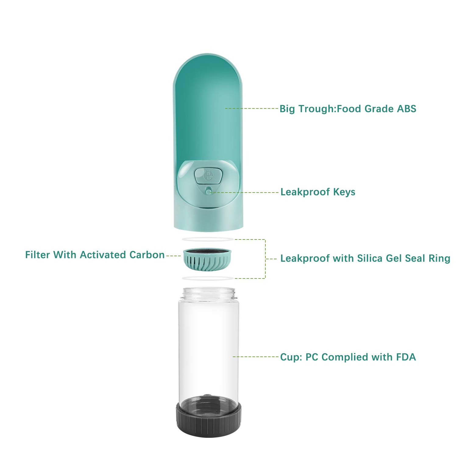 Dog Water Bottle, Leak Proof Drinking Bottle with Activated Carbon Filter, Portable Pet Travel Water Drink Cup Collapsible Water Dispenser Feeder, Safe and Durable for Small Cat Large Dog Outdoor