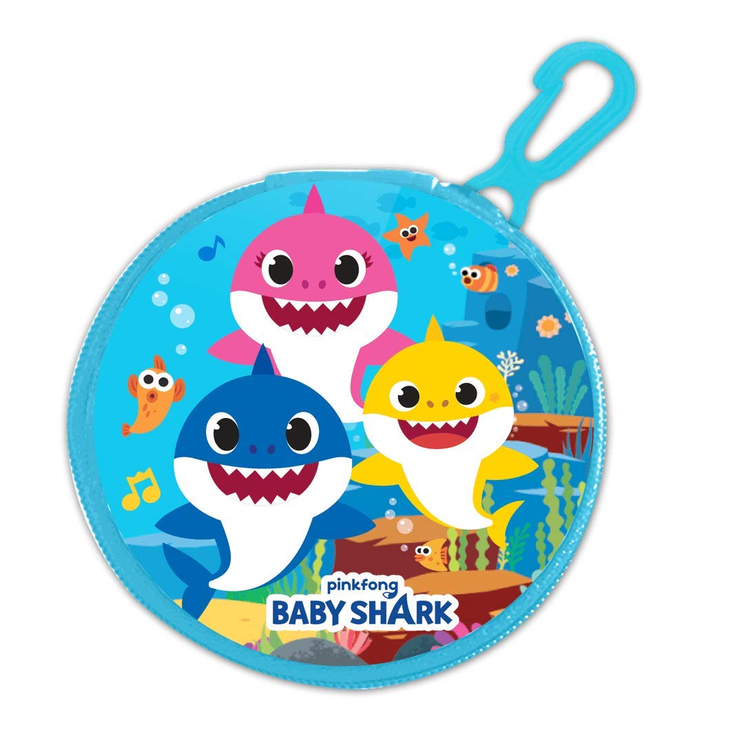 Baby Shark Childrens Character Round Zipped Coin Purse with Key Clip Licensed