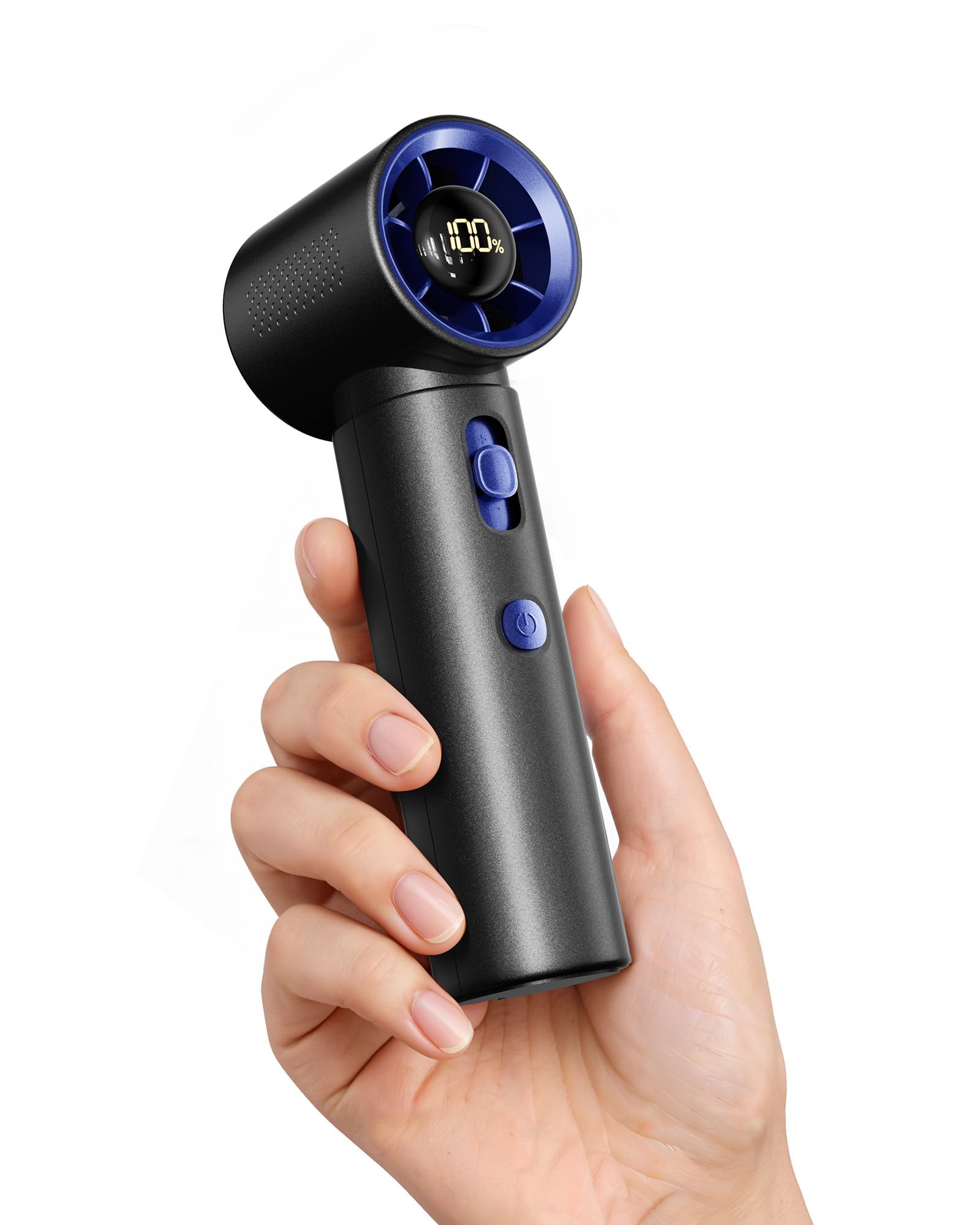 Photo 1 of Gaiatop Portable Handheld Turbo Fan with Base, 100 Speeds/15500 RPM High Speed [12H Max Cooling], Digital Display, USB Rechargeable Small Pocket Fan for Outdoor Travel Home Office, Gift for Women Men