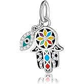 AIEGNOS Evil Eye Charms 925 Sterling Silver Charms for Bracelet and Lucky Jewelry Hamsa Charm Fatima Charms Beads European Charm Evil Eye Compatible Bracelet Necklace for Women Mother Sister Gifts