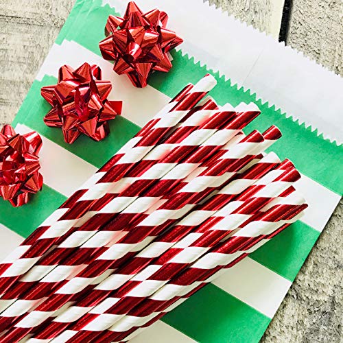 Foil Paper Drinking Straws Red Stripe - 7.75 Inches - 100 Pack - Outside the Box Papers Brand - Thumbnail 3