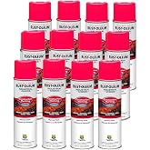 Rust-Oleum Construction Marking Spray Paint, Water-Based, Fluorescent Pink | M1400 System, 17oz. Construction &amp; survey marking; fast-dry inverted spray for pavement, soil, turf &amp; utilities. Pack of 12.