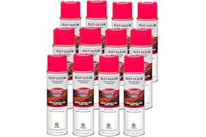 Rust-Oleum 264702-12PK Industrial Choice M1400 System Water-Based Construction Marking Spray Paint, 17 oz, Fluorescent Pink, 12 Pack