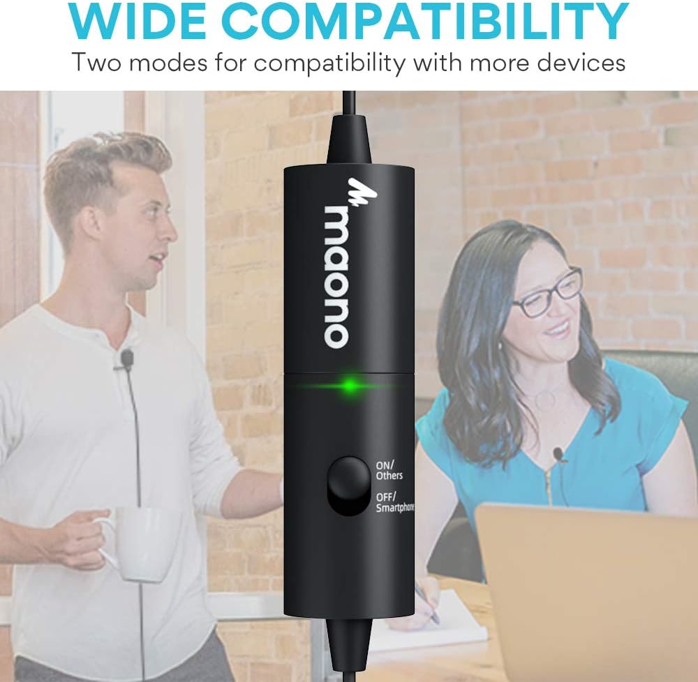 Lavalier Microphone MAONO AU-100R Rechargeable Omnidirectional Condenser Clip On Lapel Mic with LED Indicator for Recording, Interview, Vlogging, Voice Dictation, ASMR, Camera, DSLR, Smartphone, PC: Musical Instruments