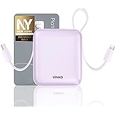 VINKO Portable Charger Power Bank with Built-in Cables, 22.5W Fast Charging 10000mAh Phone Charger, Small Travel Battery Pack with Smart LED Display for iPhone, Android & USB-C Devices(Purple)