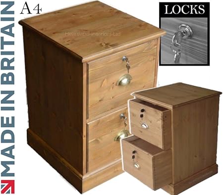 Solid Pine Filing Cabinet 2 Drawer Handcrafted Waxed A4 Filing