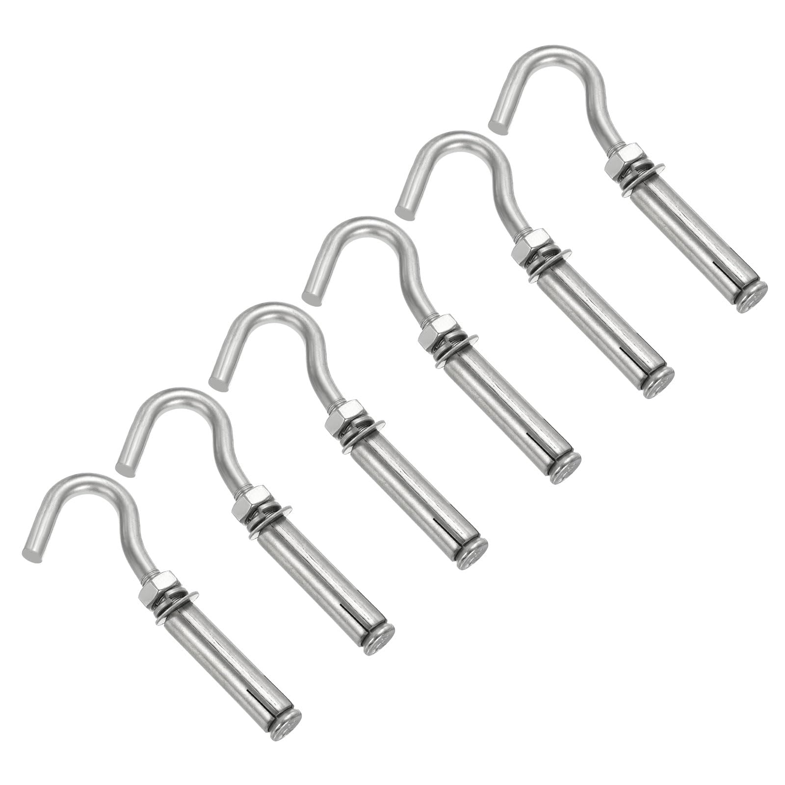 PATIKIL Expansion Hook M8 6 Pack 304 Stainless Steel Concrete Wall Hook Screw Open Cup Hook for Concrete Brick Stone Ceiling Hanging Silver