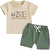Saliuentm Baby Boy First Birthday Outfit Letters Short Sleeve Shirt Shorts Cake Smash Outfit Birthday Clothes