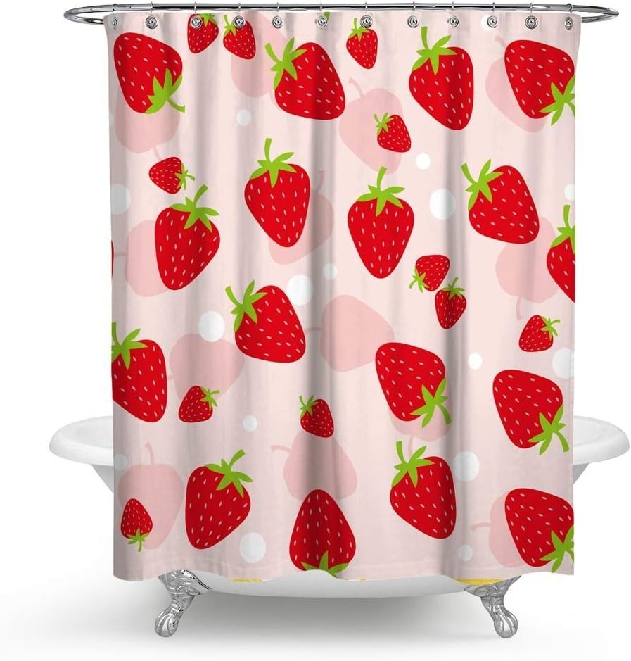 Amazon Com Hmwr Sweet Strawberry Fabric Shower Curtain Girls Like Bathroom Decor Weighted Shower Curtain For Bathtub Showers 72 X 72 Pink Home Kitchen