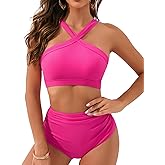 HAIVIDO Women's Bikini Sets Tummy Control Bathing Suits High Waisted Swimsuits Front Cross Cute Two Piece Swimwear
