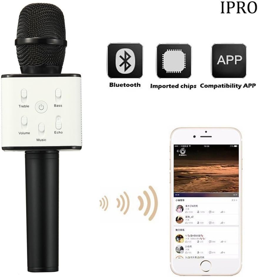 Wireless Microphone Pocket Party KTV Sing Karaoke Bluetooth Q7 Microphone For iPhone iOS Android Smartphone (Black)