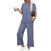 OFEEFAN Women's Lounge Sets Fashion Outfits Wide Leg Loungewear Side Slit Tracksuit for Vacation Travel Airport S-3XL