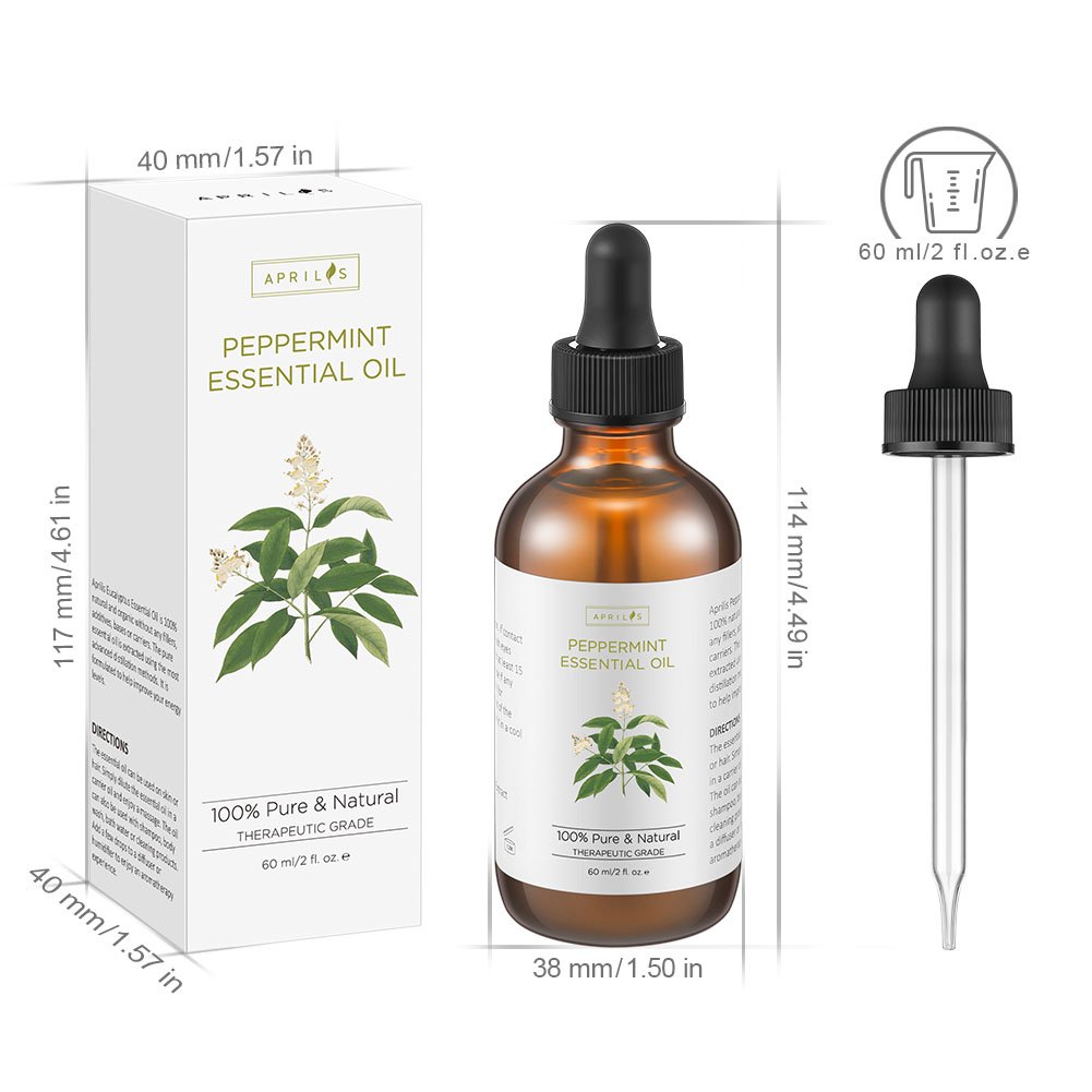 Peppermint Essential Oil 100% Pure and Natural Premium Therapeutic Grade, Perfect for Aromatherapy, Relaxation, Skin Therapy, Improved Mood, 2 fl. oz.