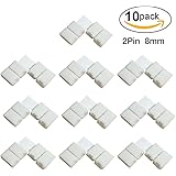 LightingWill 10pcs Pack L Shape Solderless Snap Down 2Conductor LED Strip Connector for Right Angle Corner or 90 degree Connection of 8mm Wide 3528 2835 Single Color Flex LED Strips 8MM-2PCSBL10