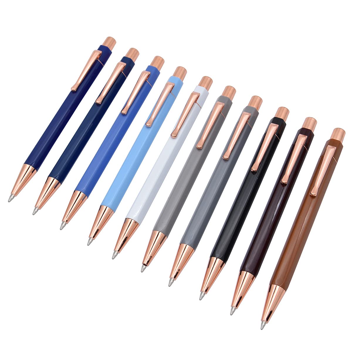 SIPLIV 10 Pcs Click Ball Pens Metal Pen Clip Retractable Pen Glitter Ballpoint Pens with Blue Ink Office Supplies Gift Pens - Rose Gold, Dark color