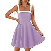 ZESICA Womens Summer Sleeveless Mini Dress Tie Shoulder Square Neck High Waist Swing A Line Short Sundresses