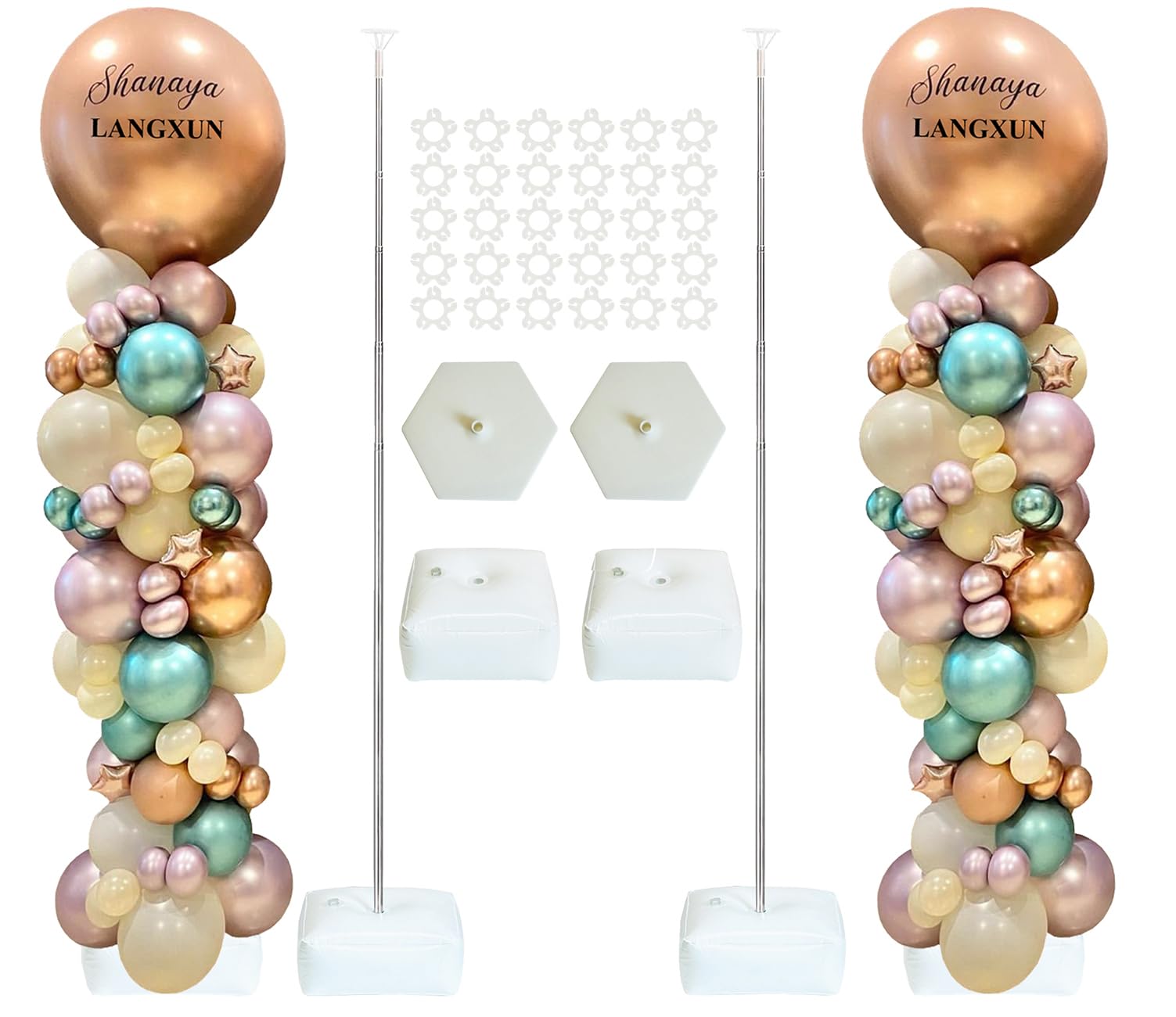 LANGXUN 2 Sets Adjustable 6ft DIY Balloon Column Stand Kits For Birthday Wedding Graduation Party Decorations, Christmas Balloon Decor