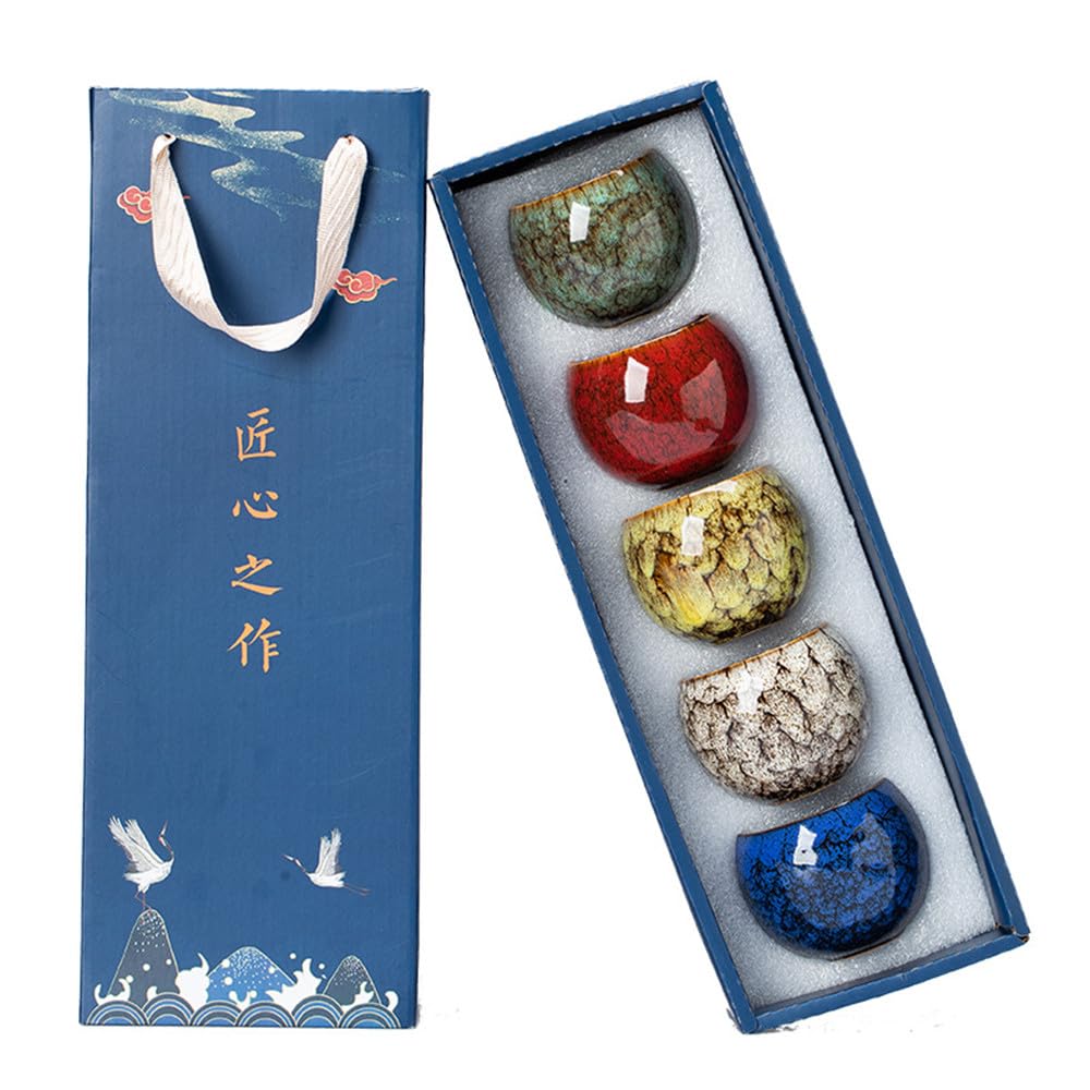 Photo 1 of ZPGXLRZ 5Pcs Ceramic Tea Cup Set Chinese Tea Cups with Designed Gift Box - 5 Stylish Colors