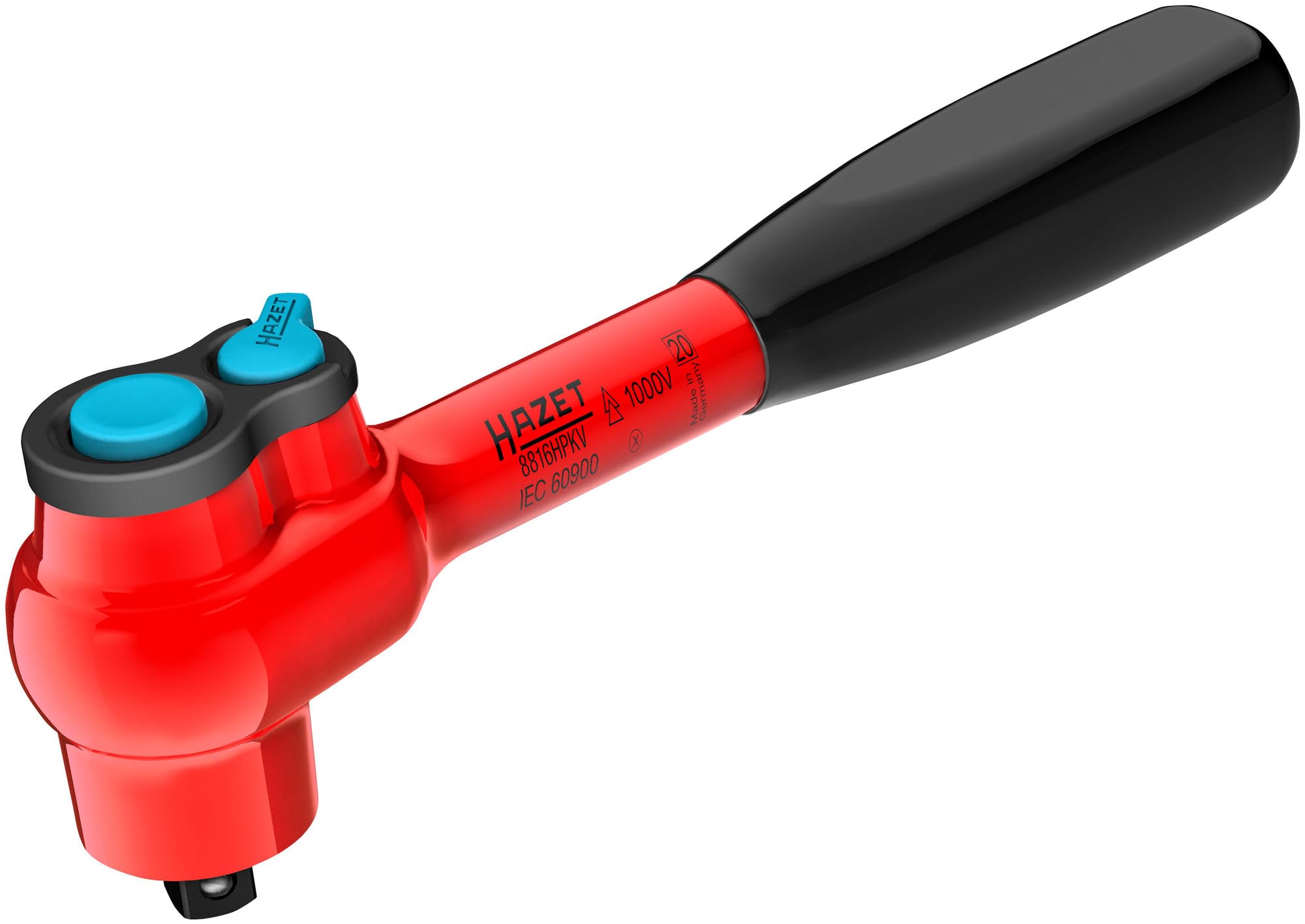 Hazet VDE 8816HPKV Reversible Ratchet 3/8 Inch Square Solid Length 208 mm 90 Teeth 4 Degree Actuation Angle Ball Protection Protection Insulation up to 1000 V