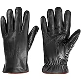 MaxW Sheepskin Leather Gloves for Men, Winter Warm Touchscreen, Black Leather for Driving, Motorcycle