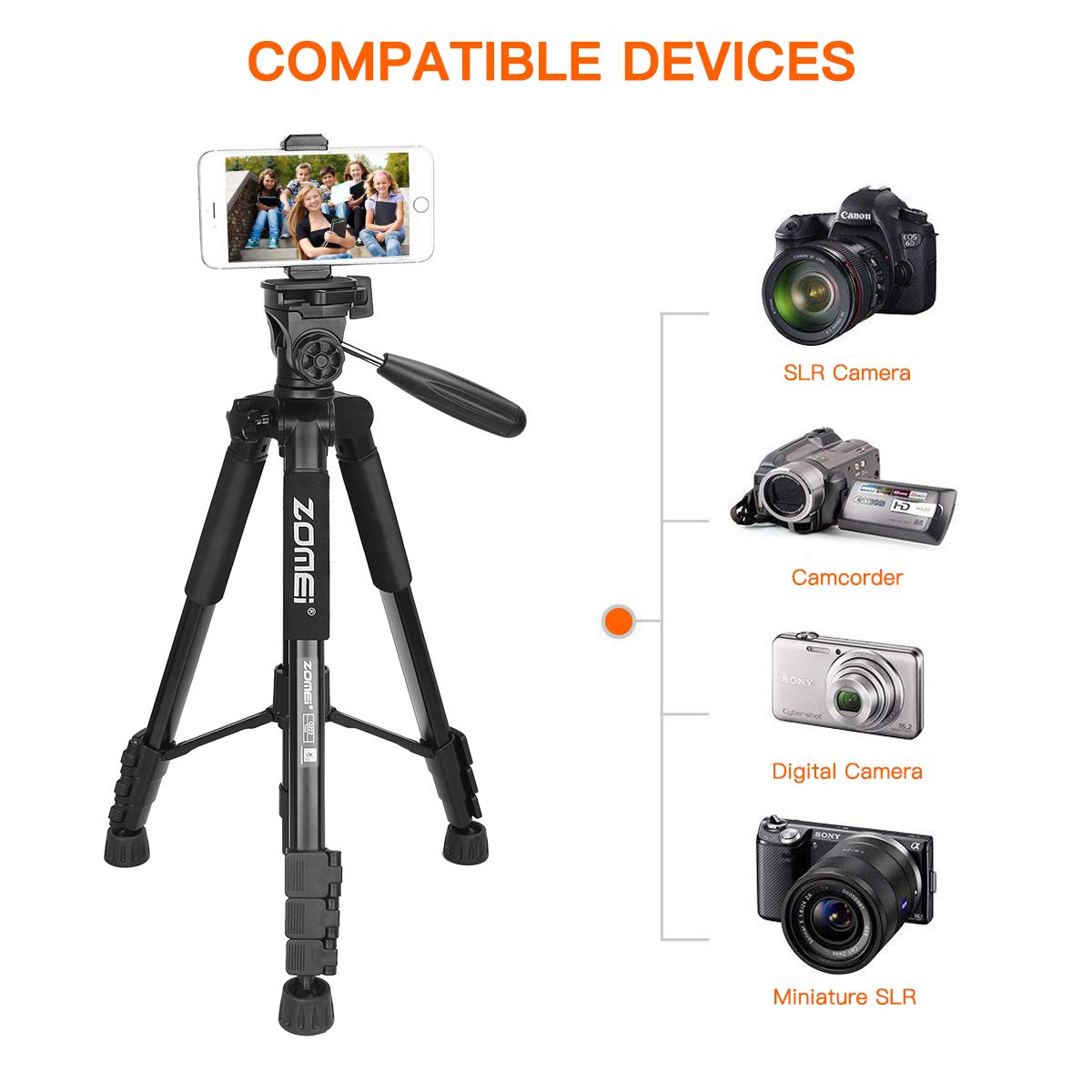 ZOMEi Travel Tripod 2-in-1 Aluminum Alloy Camera Tripod Portable Monopod for DSLR Canon Nikon Sony SLR, Phone Video and DV Video Camcorder