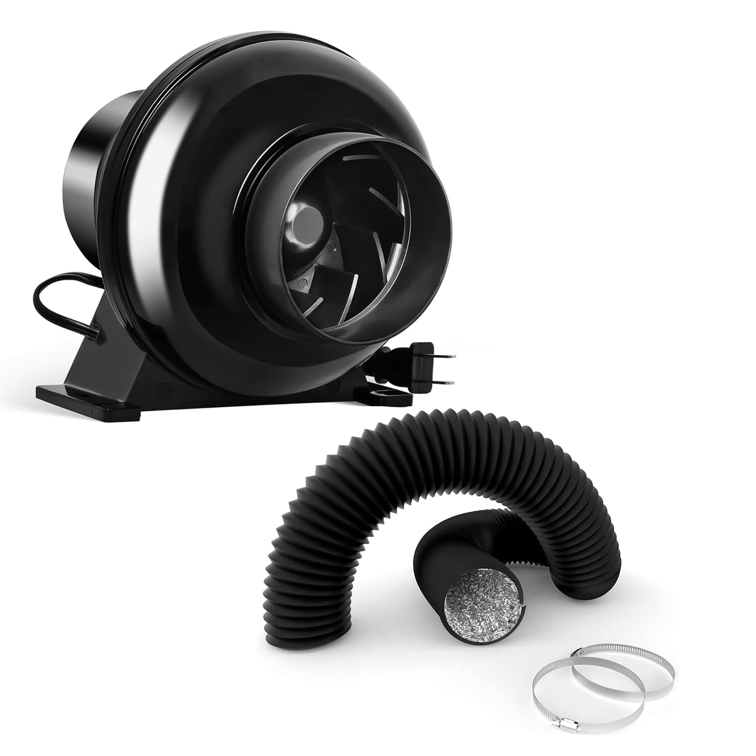Photo 1 of iPower 4 Inch 195 CFM Inline Duct Ventilation Fan with 8 Feet Ducting, Quiet Vent Blower for Hydroponics Grow Tent, Greenhouse Air Circulation, Upgrade, Black