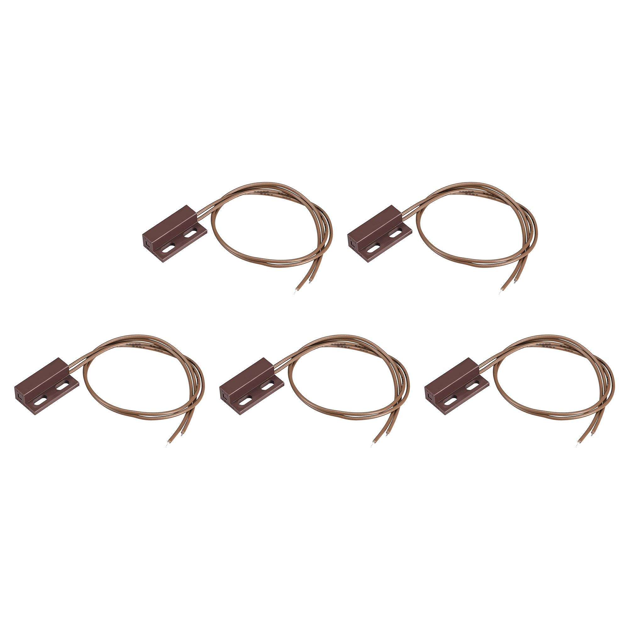 sourcing map Wired Door Contact Window Sensor NC Surface Mount Magnetic Reed Switch Brown 5 Pcs
