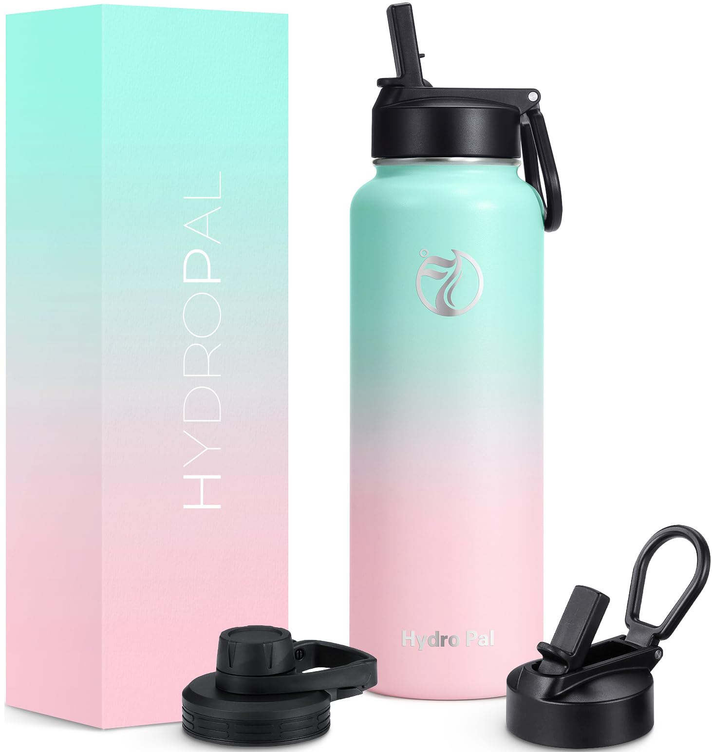 Photo 1 of 40oz Insulated Water Bottles with 2 Leak Proof Lids(Spout Lid and Straw Lid), Wide Mouth Sport Water Bottle with Straw, Stainless Steel Powder-Coated Water Flask, Double Walled Vacuum Thermos