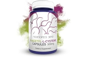 Nootropics Depot N-Acetyl L-Cysteine Capsules | 500mg | NAC | 180 Count | Supports Healthy Liver Function | Cellular Health | Glutathione Levels | Healthy Oxidation Levels