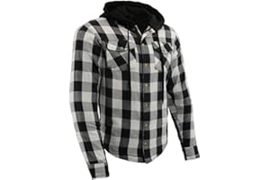 Milwaukee Leather Men's Hooded Flannel Motorcycle Shirt w/CE Approved Armor - Reinforced w/Aramid Fibers - X-Large