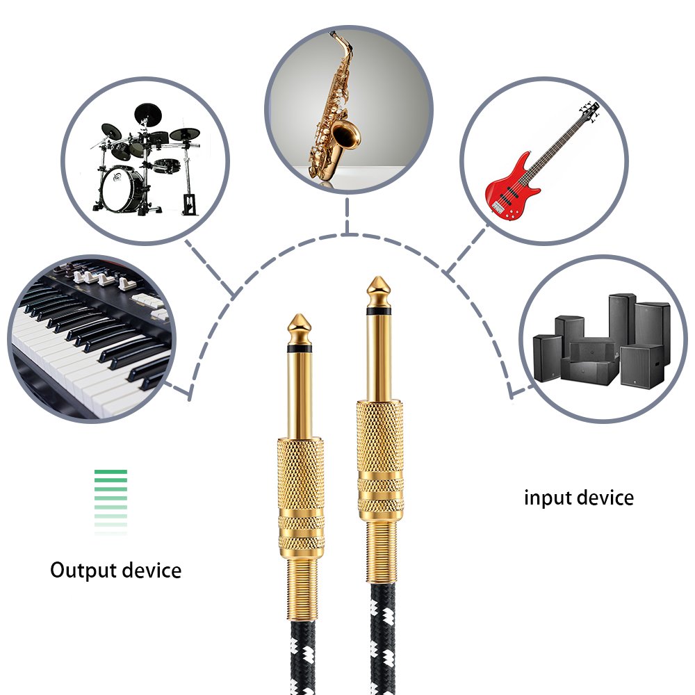 Electrics Guitar Instrument Cable Tuwejia 1/4-Inch Straight to Right Angle TS Unbalanced Instrument Cable Male to Male with Premium 6.35mm Mono Jack 1/4\