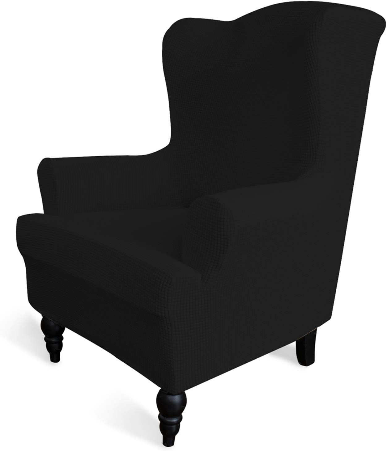 Slipcovers - Easy-Going Stretch Wingback Chair Sofa Slipcover 1-Piece Sofa Cover Furniture Protector Couch Soft with Elastic Bottom Spandex Jacquard Fabric Small Checks(Wing Chair,Black)