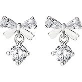 Pargleev 925 Sterling Silver Bow Drop Dangle Earrings,Bowknot Stud Earrings Ribbon Bow Studs for Women