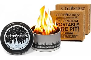 CITYBONFIRES City Bonfires Portable Fire Pit - Mini Fire Pit, Table Top Firepit, No Wood, No Embers, 3-5 Hours of Burn Time - Food Safe for Smores - Lightweight, Emergency Heat, Camping Stove (2-Pack)