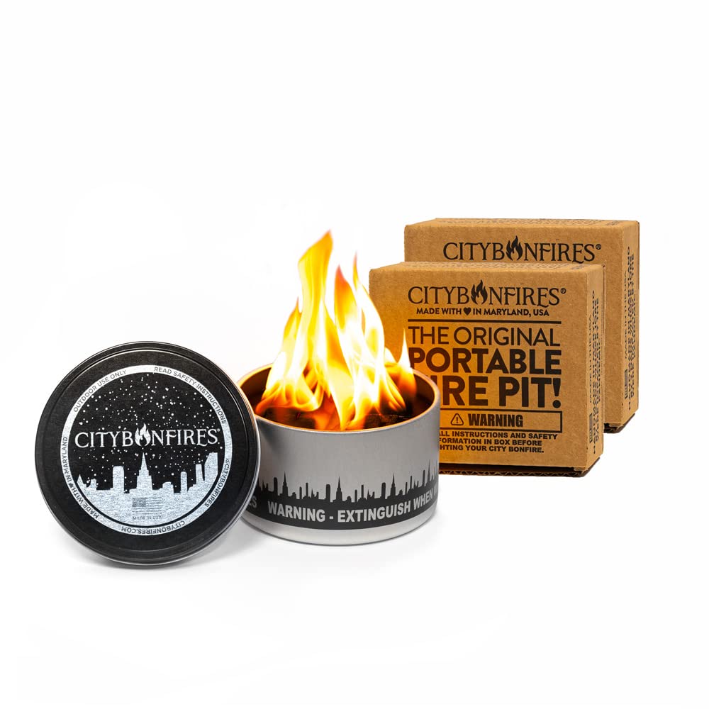 Photo 1 of City Bonfires Portable Fire Pit - Mini Fire Pit, Table Top Firepit, No Wood, No Embers, 3-5 Hours of Burn Time - Food Safe for Smores - Lightweight, Emergency Heat, Camping Stove (2-Pack)