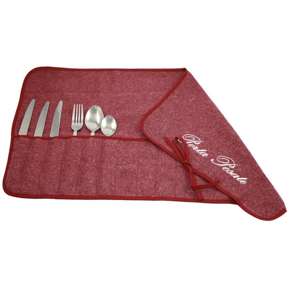 Magie di Casa Cutlery Holder in Cloth cm.35x62 Embroidered - for 12 Cutlery - Packed to 1 - Made in Italy (Bordeaux)