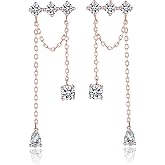 SLUYNZ Solid 925 Sterling Silver CZ Dangle Earrings for Women Teens Elegant Wedding Dangle Earrings Tassel Chain