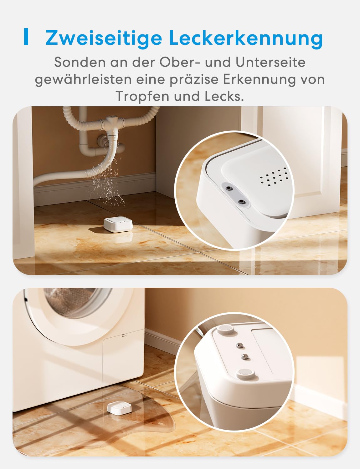 Meross Smart Wassermelder mit Hub MSH400 | Wasserlecksensor WLAN 0,3 mm Erkennung | bis 100dB Sensor & APP & Hub-Alarm | Smart Wasseralarm Melder für Küche, Badezimmer, Keller | Batterie für 3 Jahre 3