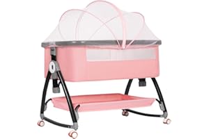 AFGBF Baby Bassinet Bedside Sleeper, Bedside Bassinet for Baby, 3 in 1 Bedside Crib with Adjustable 6 Height, Portable Bassinet for Newborn/Infant, Baby Bassinet with Wheels/Storage Basket/Mosquito Net
