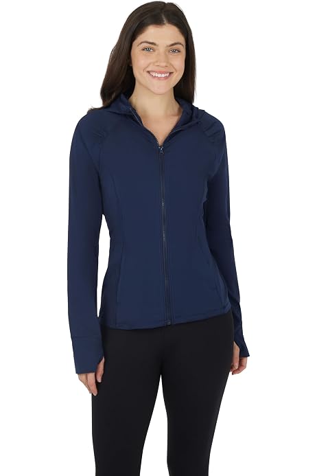 Full Zip Sports Jacket With Thumb Holes Women's Full Zip Hoodie With Thumb Holes | Slim Fit Workout Jacket | Running Track Sports Sweatshirt Track Jacket With Thumbhole Cuffs