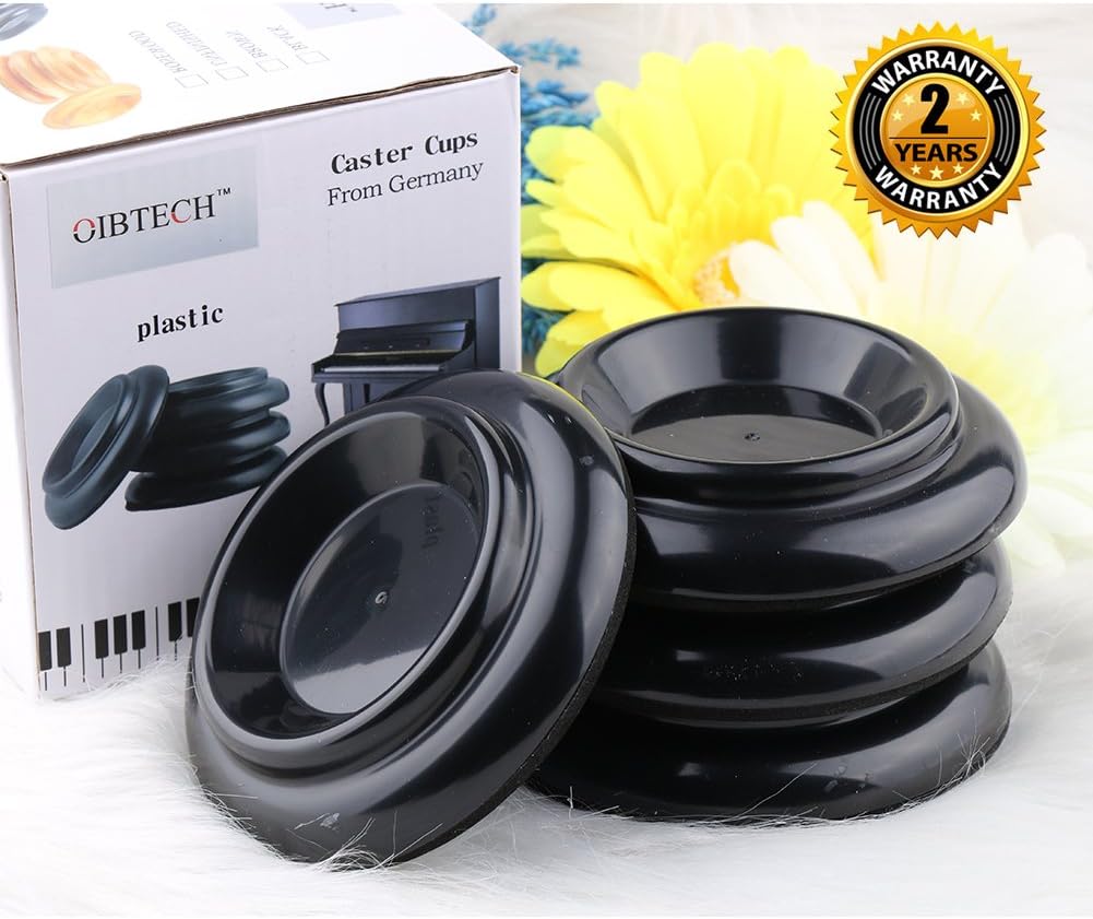Piano Caster Cups Furniture Round Wheel Casters Cups Gripper Set Load Bearing ABS for Hardwood Floors Upright Piano 4PCS by OIBTECH(Plastic Black)