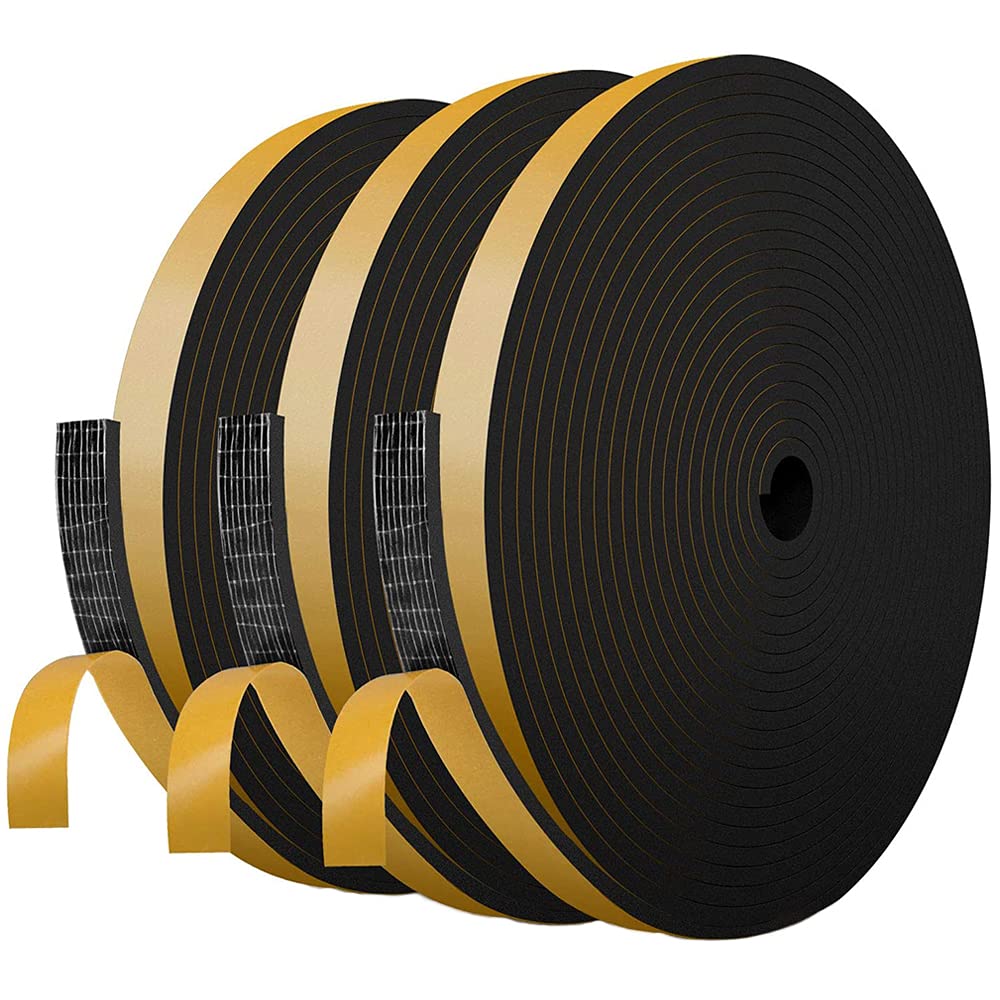 3 Rolls Foam Tape, Seal Foam Tape, Foam Seal Strip, 10M Length Anti-Collision Strong Adhesive Shockproof Sponge Foam Self Adhesive Weather Strip for Door Gap Seal, Window Insulation (Black)