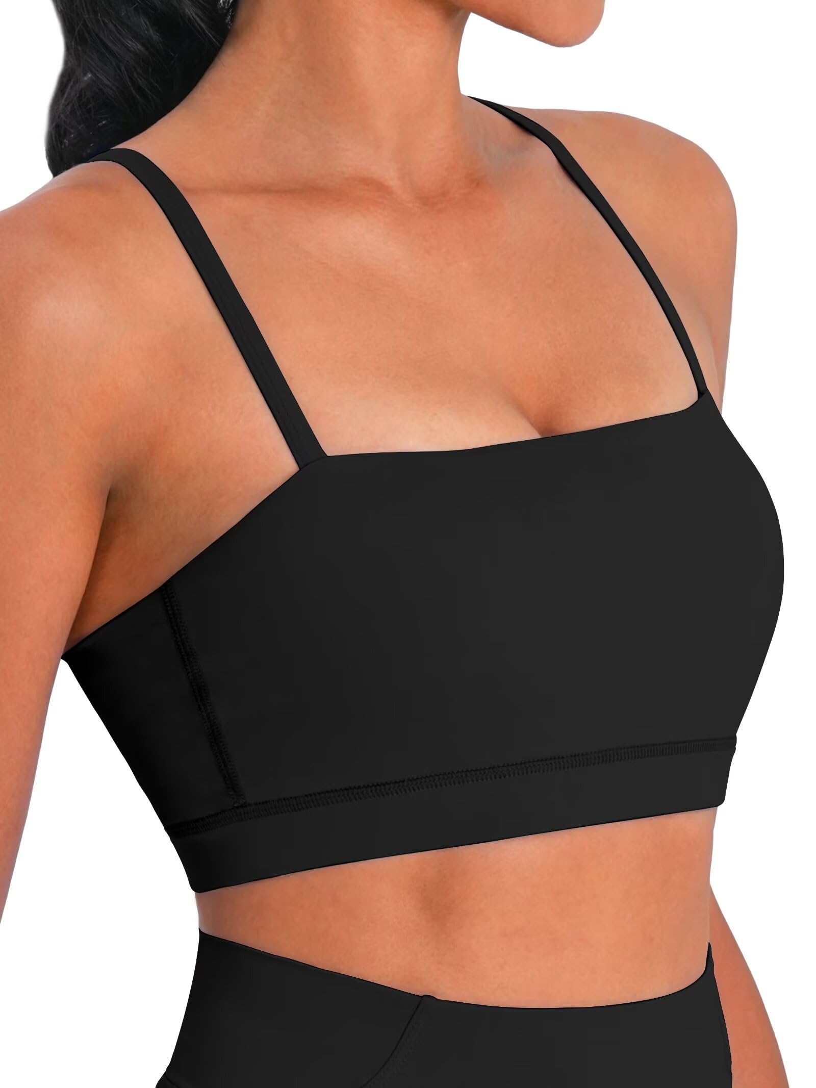Photo 1 of Sunzel Womens Sports Bra Buttery Soft Adjustable Straps Padded Yoga Bra Scoop Neck Wireless Bra Crop Top for Workout Gym Black Small