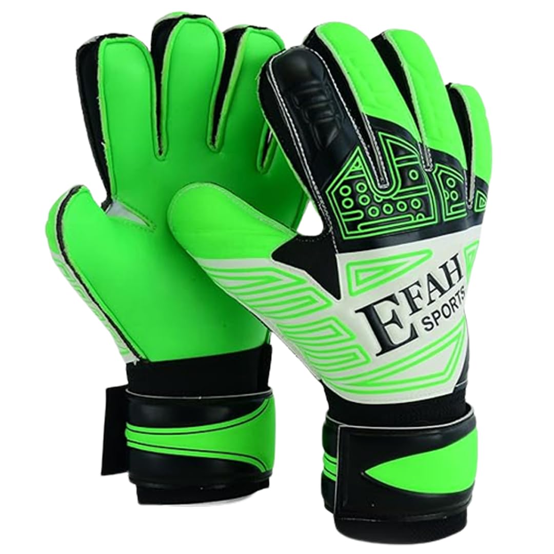EFAH SPORTS Football Goalkeeper Gloves For Kids Boys Children Youth Soccer Goaile Glove With Fingersave and Double Wrist Protection Strong Grip Palms (Size 7 suitable for size S-M adult, Green)