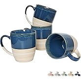 Bosmarlin Ceramic Coffee Mug Set of 4, 17 Oz, 5 Colors to Choose, Tea Cups, Dishwasher and Microwave Safe, Reactive Glaze (Deep Blue)