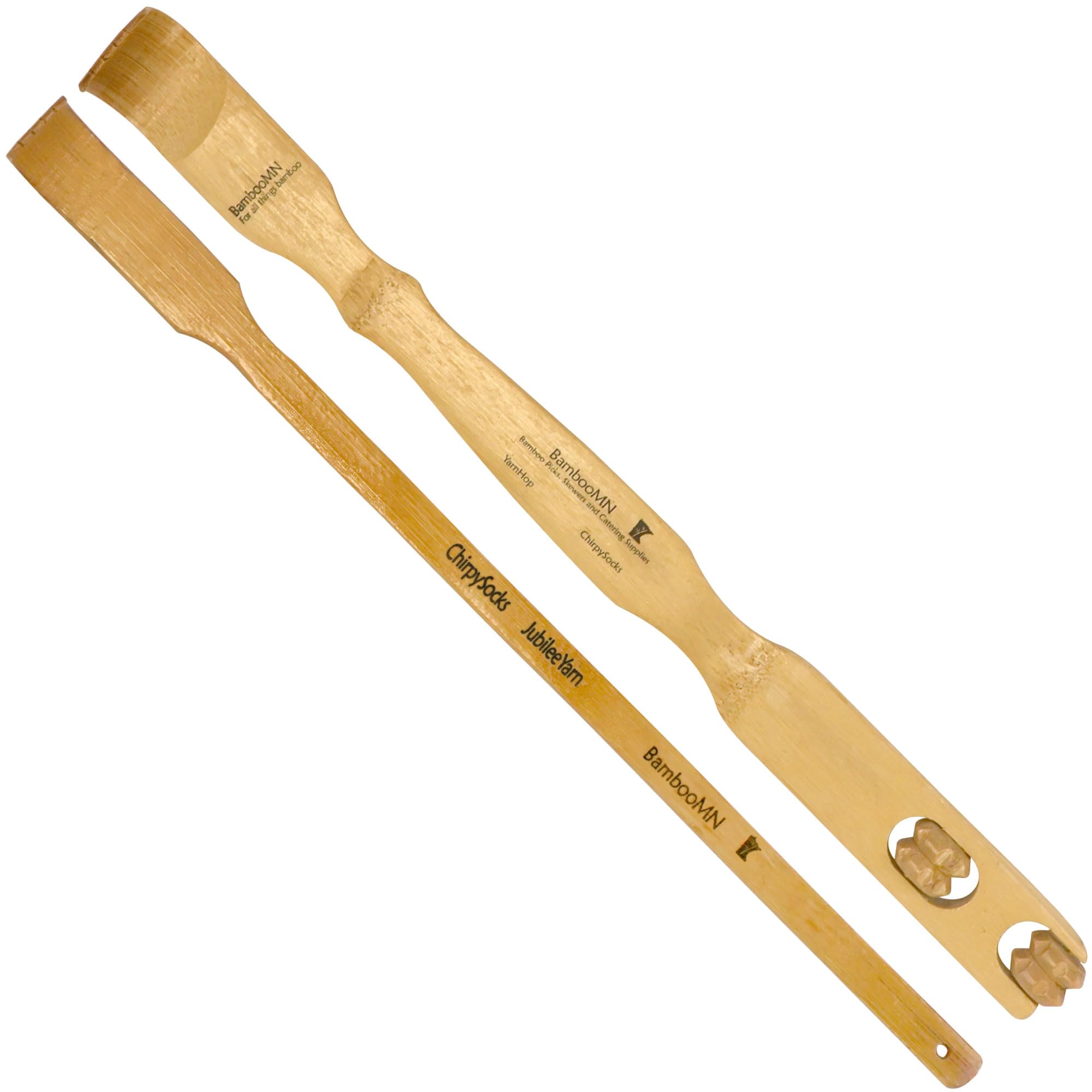 BambooMN 3 Pieces 17" Bamboo Backscratcher Knobby Massage Roller Handle Plus Free Travel Size Back Scratcher for Itching Relief, 100% Natural Bamboo