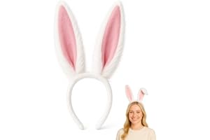 White Bunny Ears Headband – Flexible Rabbit Ears with Wire for Halloween, Cosplay, Easter, Costume Parties, Kids & Adults